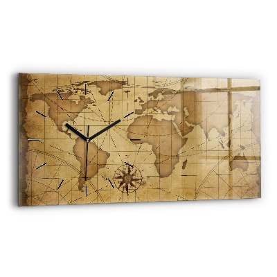 Ceas din sticlă orizontale Harta lumii vintage