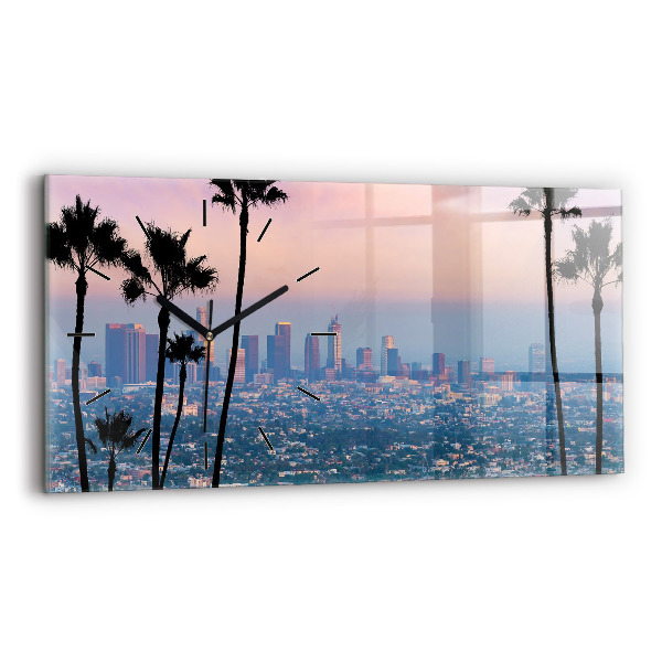 Ceas orizontale de perete din sticlă Apus de soare din Los Angeles