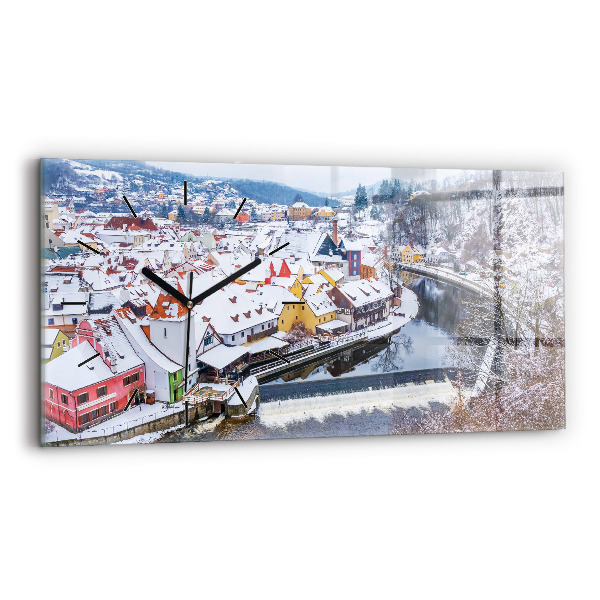 Ceas de sticlă pe perete orizontale Panorama orasului iarna