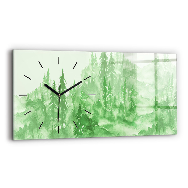 Ceas din sticlă orizontale Pictură verde de pădure
