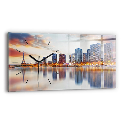 Ceas de sticlă pe perete orizontale Panoramă cu Turnul Eiffel