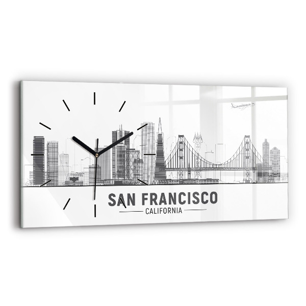Ceas perete din sticlă orizontale Panorama San Francisco