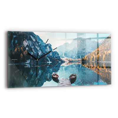 Ceas de sticlă pe perete orizontale Barci pe lac