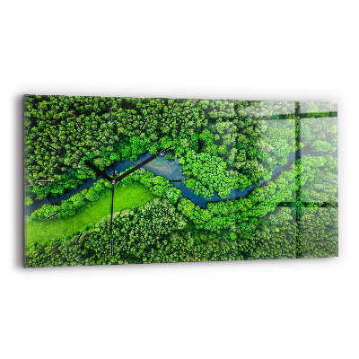 Ceas perete din sticlă orizontale Râu în pădure