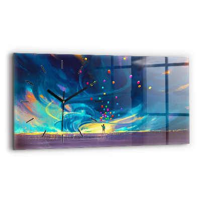 Ceas perete din sticlă orizontale Copil și baloane