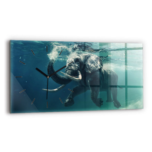 Ceas de sticlă pe perete orizontale Elefantul înotând în ocean