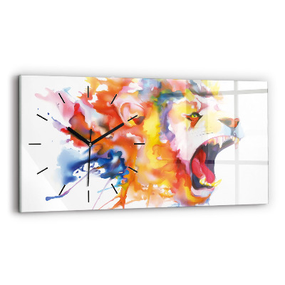Ceas orizontale de perete din sticlă Leul – acuarelă