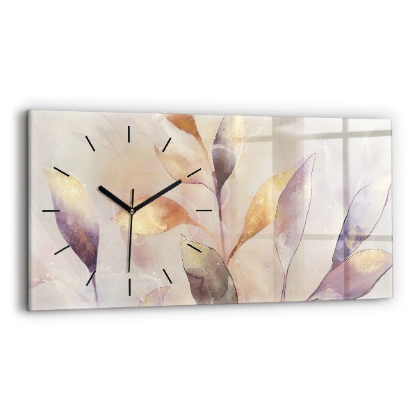 Ceas din sticlă orizontale Frunze boho abstracte