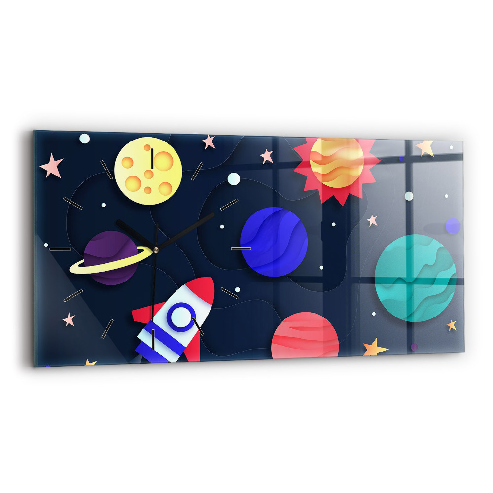 Ceas orizontale de perete din sticlă Cosmosul copiilor