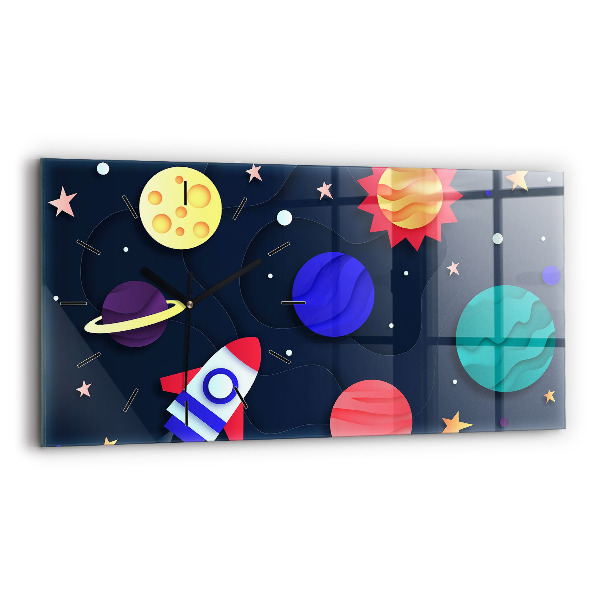 Ceas orizontale de perete din sticlă Cosmosul copiilor