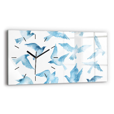 Ceas perete din sticlă orizontale Păsări albastre zburătoare