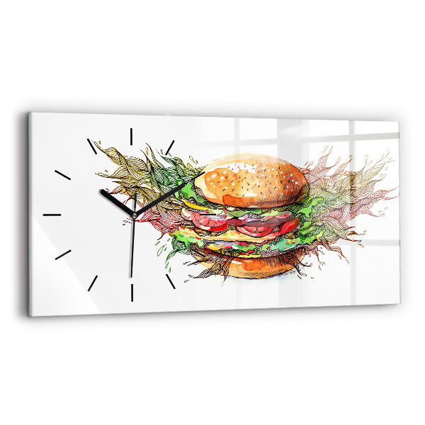 Ceas de sticlă pe perete orizontale Burger cu brânză XXL