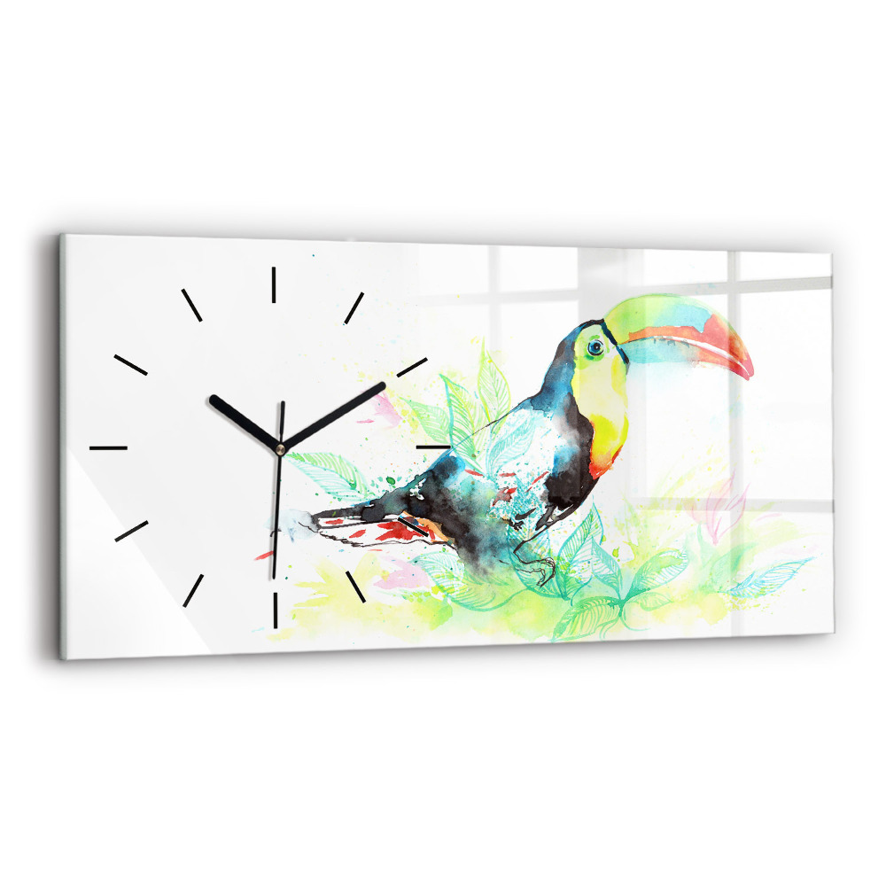 Ceas orizontale de perete din sticlă Tucan în iarbă