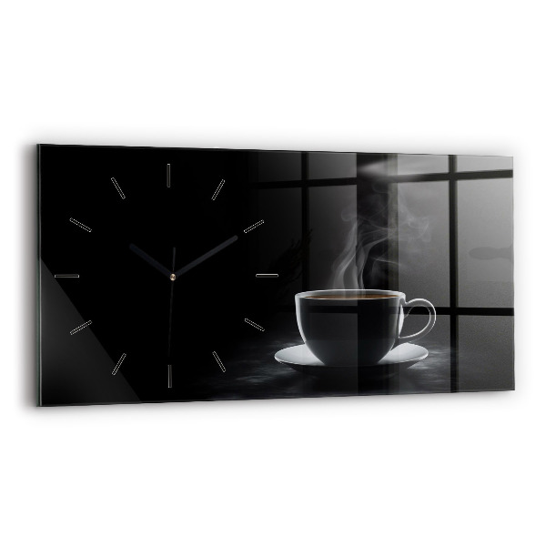 Ceas din sticlă orizontale O ceașcă de cafea neagră
