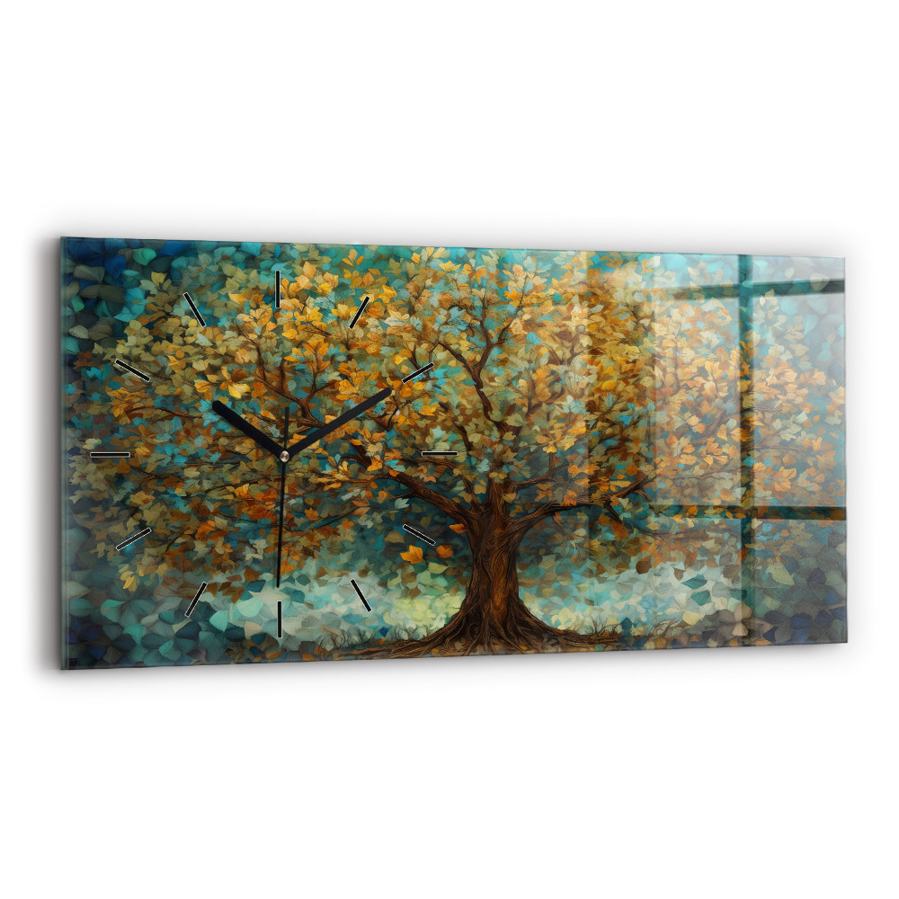 Ceas orizontale de perete din sticlă Arborele de mozaic