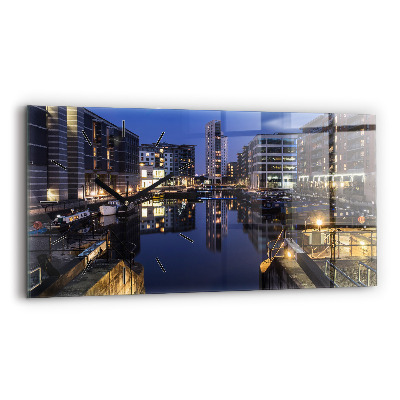 Ceas de sticlă pe perete orizontale Orașul iluminat noaptea