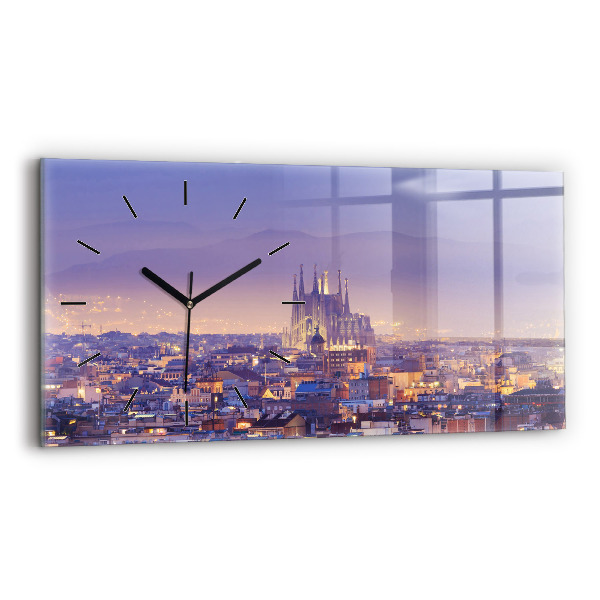Ceas de sticlă pe perete orizontale Vedere spre Barcelona