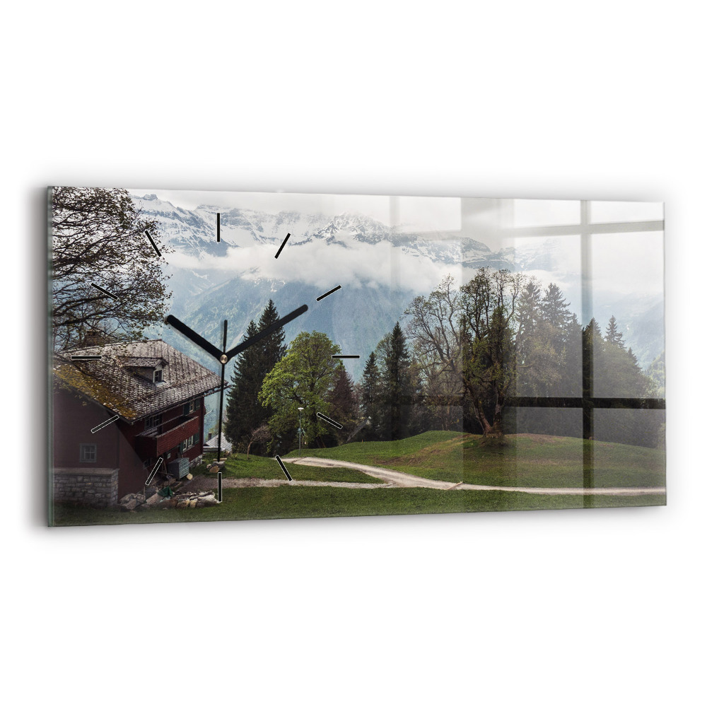 Ceas orizontale de perete din sticlă Vedere la munte