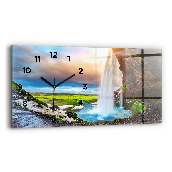 Ceas orizontale de perete din sticlă Cascada în Islanda