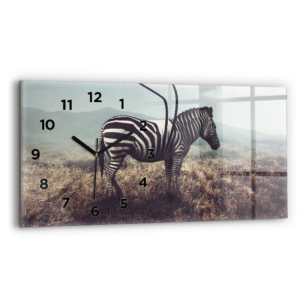 Ceas orizontale de perete din sticlă Zebra – Abstracție
