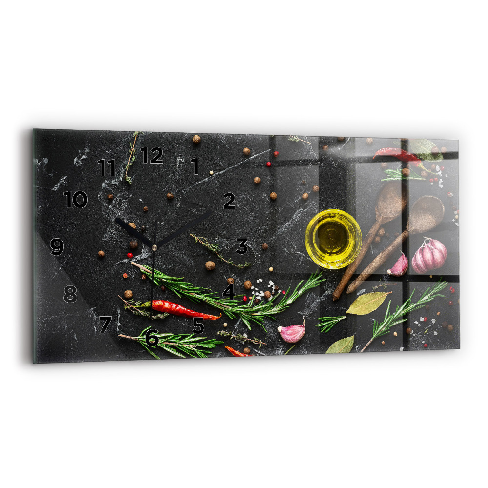 Ceas de sticlă pe perete orizontale Condimente pe blat