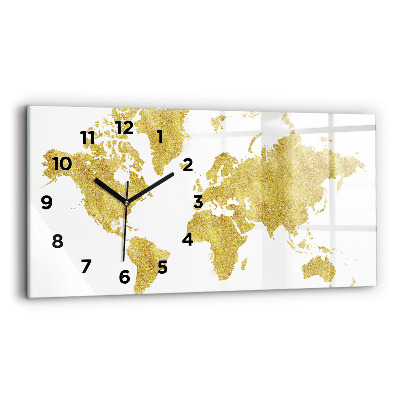 Ceas perete din sticlă orizontale Harta lumii aurii