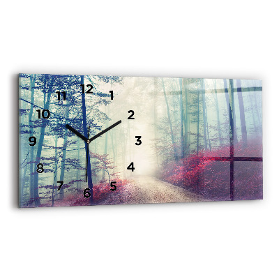 Ceas perete din sticlă orizontale Drum de toamnă pădure ceață
