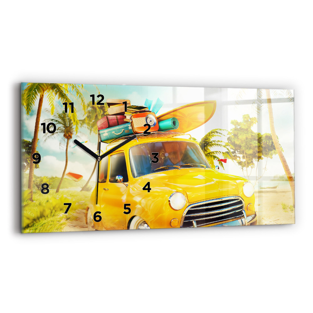 Ceas de sticlă pe perete orizontale Mașină cu o placă de surf