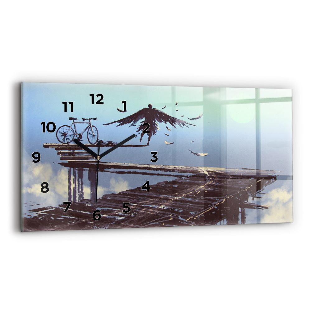 Ceas de sticlă pe perete orizontale Bicicletă Angel
