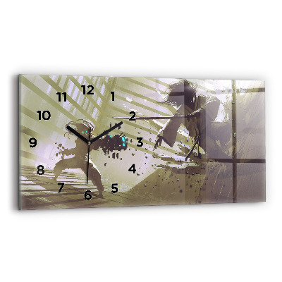 Ceas perete din sticlă orizontale Robot și samurai se luptă