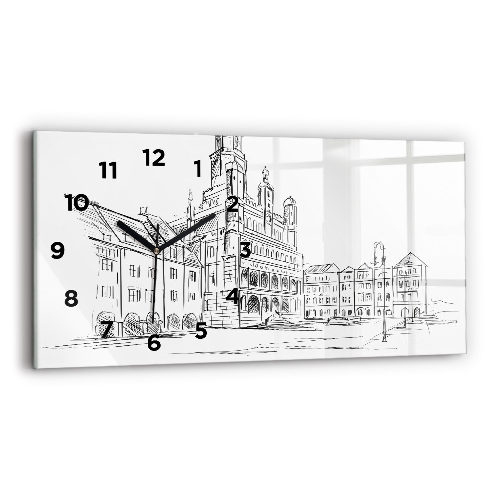 Ceas de sticlă pe perete orizontale Schiță a orașului vechi Poznań