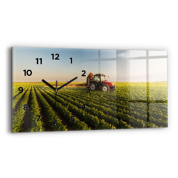 Ceas din sticlă orizontale Tractorul pulverizează un câmp