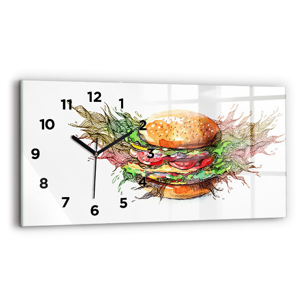 Ceas de sticlă pe perete orizontale Burger cu brânză XXL
