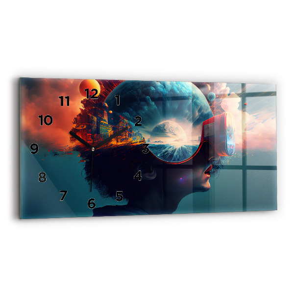 Ceas de sticlă pe perete orizontale Lume virtuală futuristă