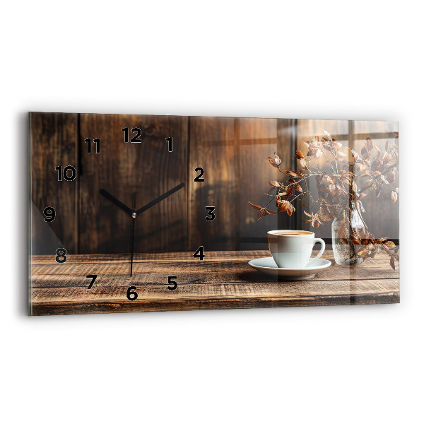 Ceas orizontale de perete din sticlă ceașcă de cafea