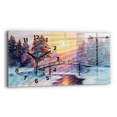 Ceas perete din sticlă orizontale Pom de Crăciun și pod