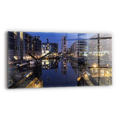 Ceas de sticlă pe perete orizontale Orașul iluminat noaptea