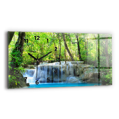 Ceas perete din sticlă orizontale Cascada în pădure