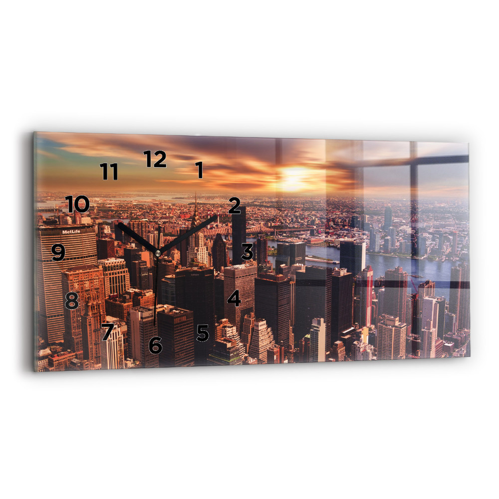 Ceas de sticlă pe perete orizontale Panorama orasului apusului
