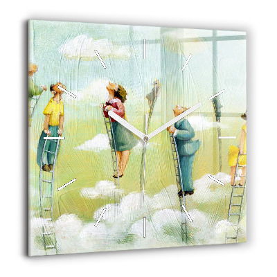 Ceas perete din sticlă pătrat Trandafir curcubeu