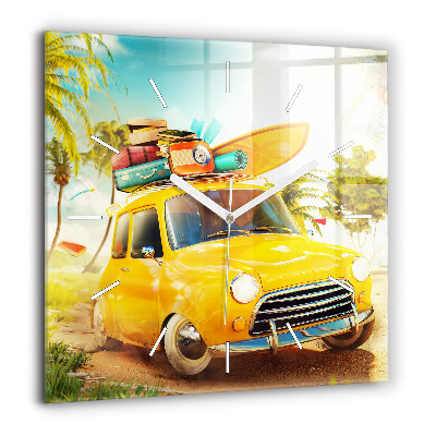 Ceas perete din sticlă pătrat Palmier tropical