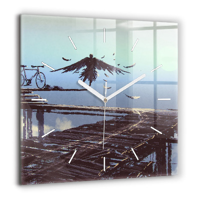 Ceas din sticlă pătrat Lemn vechi