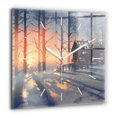 Ceas din sticlă pătrat Plantați frunze