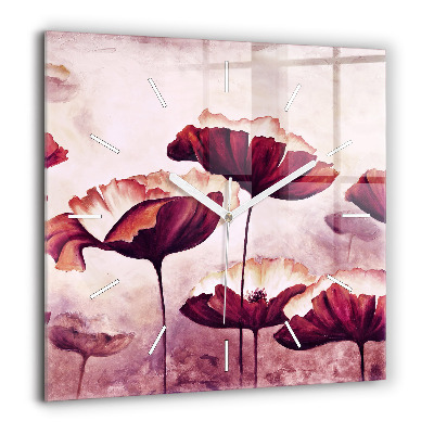 Ceas de sticlă pe perete pătrat Flori pictate