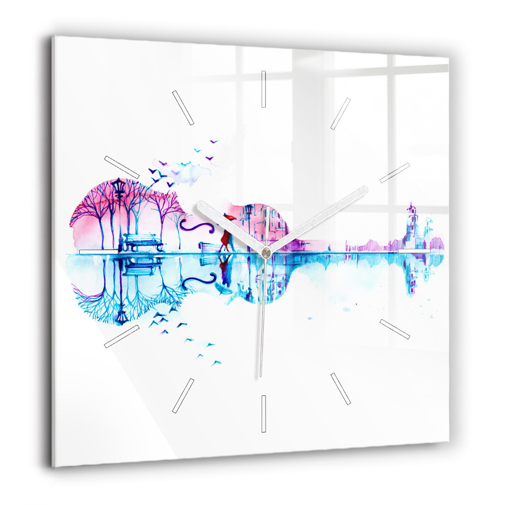 Ceas de sticlă pe perete pătrat Orașul illumat noaptea