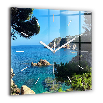 Ceas de sticlă pe perete pătrat linia Albastre