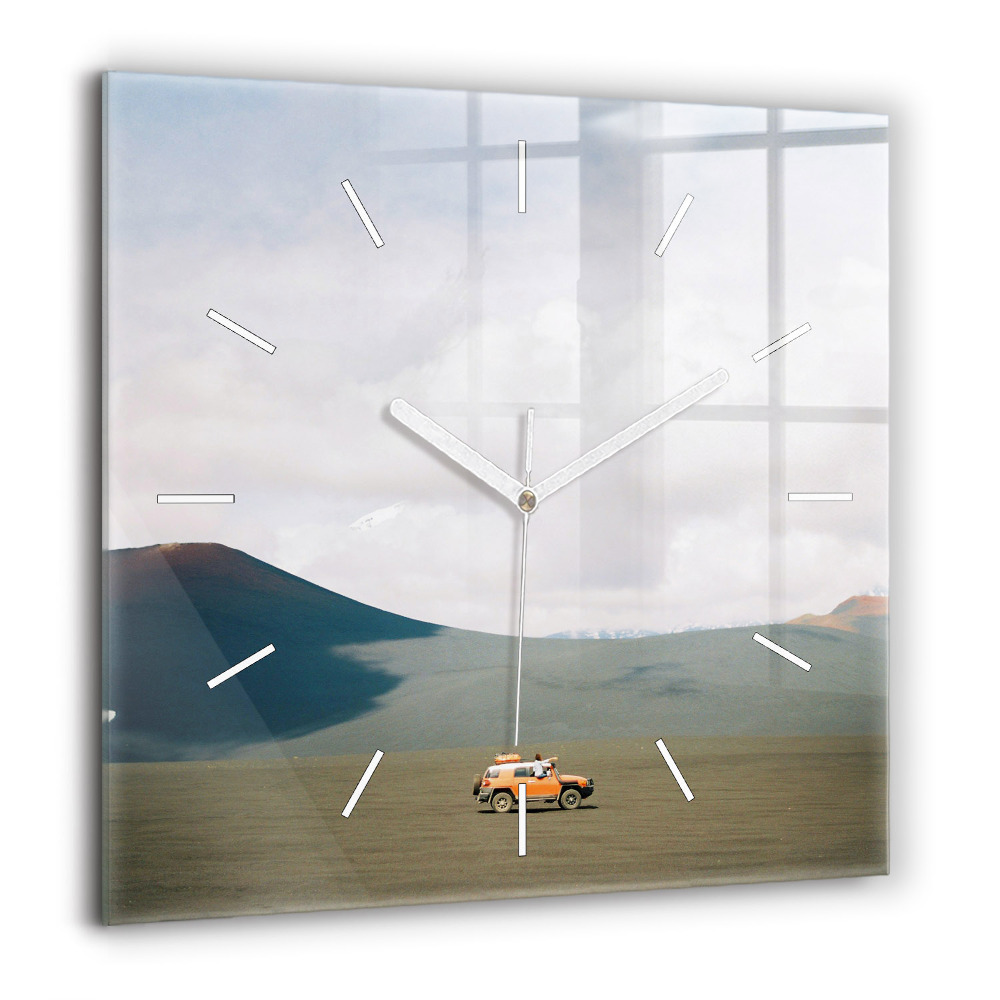 Ceas perete din sticlă pătrat Munții Sub Cerul Albastru