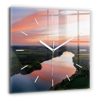 Ceas de sticlă pe perete pătrat Semiluna și copaci