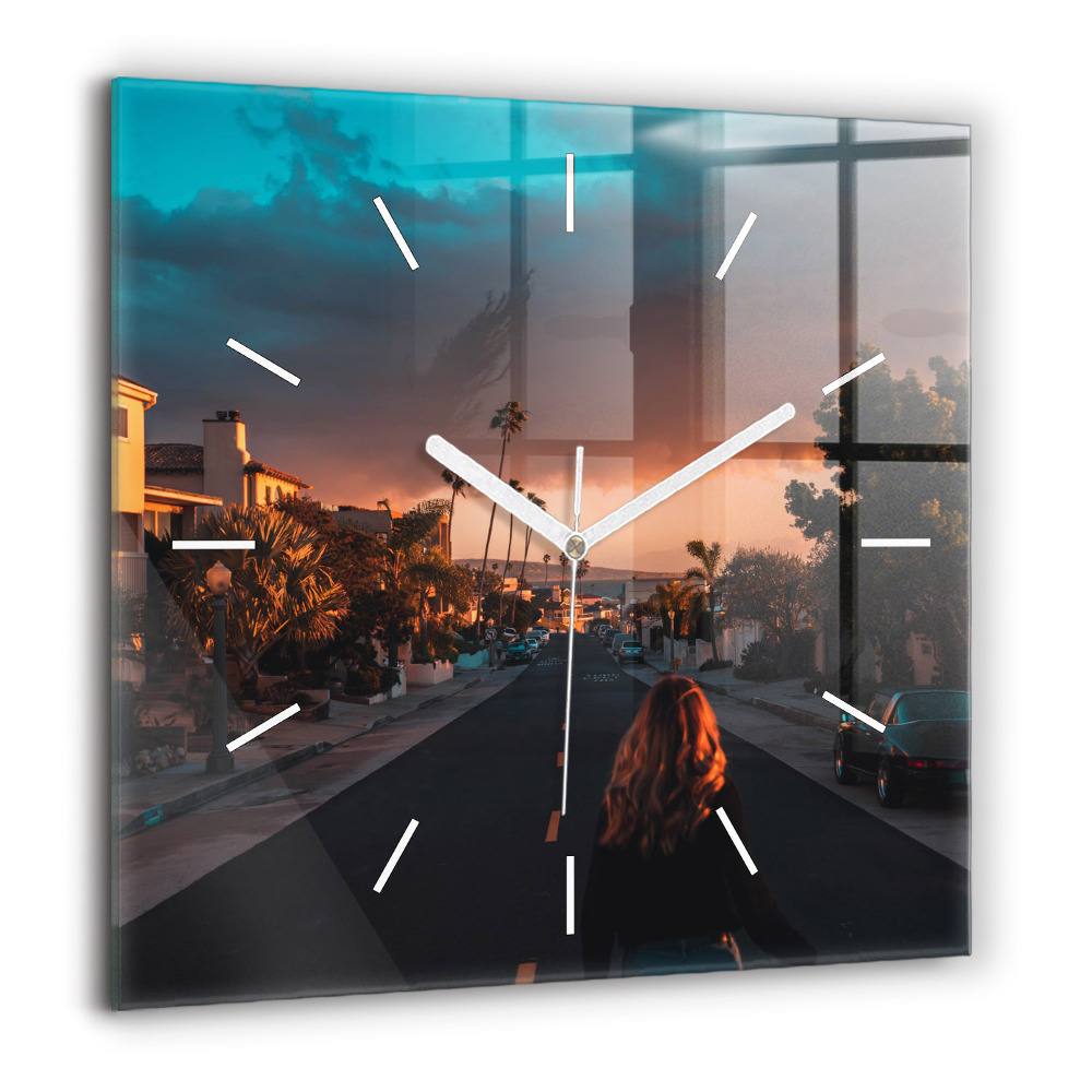 Ceas pătrat de perete din sticlă Munte și râu în Polonia