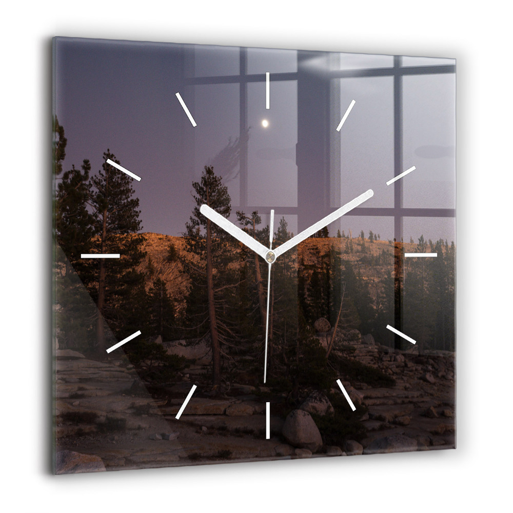 Ceas perete din sticlă pătrat Munții Tatra în panorama montană de iarnă